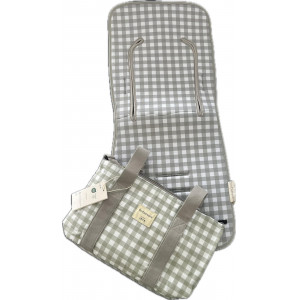 Conjunto De Bolso Organizador y Colchoneta Universal Recta Silla De Paseo Vichy Verde Bimbidreans